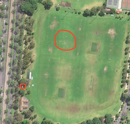 Aerial map of Princes Park showiung pitch and toilet locations