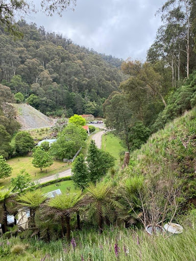 View from the track back down to the Blackbridge team in the car park far below